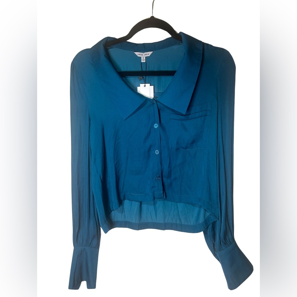 Naked Zebra Blue Long Sleeve Cropped Blouse